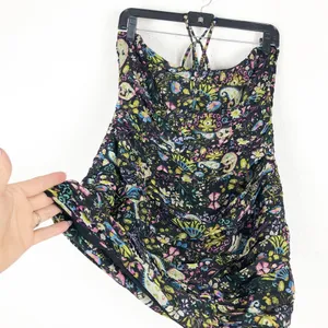 ZARA Floral Mini Dress Large Ruched Bodycon Halter Sweetheart Paisley Print thumbnail 11