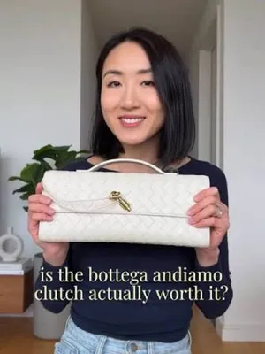Woven Leather Clutch with Gold Turnlock - Cream thumbnail 2