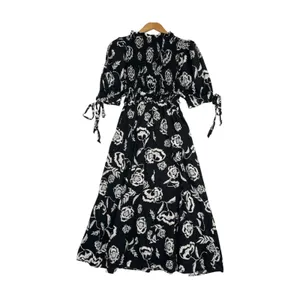 Sofie The Label Dress Womens Small Black Midi Floral Half Sleeve Smocked Boho thumbnail 2