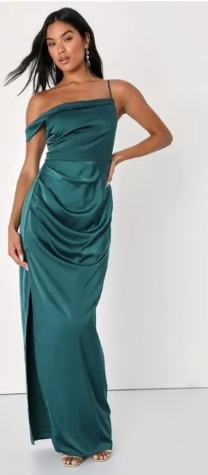 LULU's Sexy Prom Wedding Bridesmaid Emerald Green Satin Bustier Gown NWOT thumbnail 1