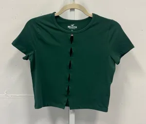 Hollister Women's Forest Green Front Cutout Short Sleeve Crop Top T-shirt Medium thumbnail 1
