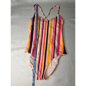 Aerie‎ Women Striped One Piece Swimsuit Multi Color V-Neck Strappy Back Medium thumbnail 8