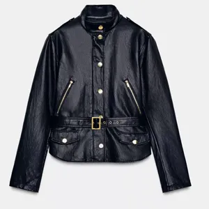 Nwt Zara Black Faux Leather Belted Jacket / Shirt S thumbnail 5