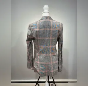 CLEARANCE! Gray Bershka Plaid Long Linen Blend Blazer Size S EUC thumbnail 2