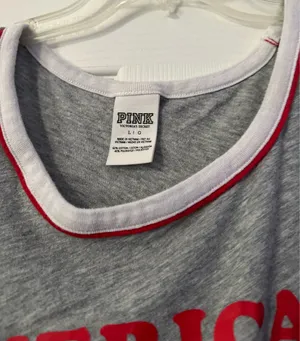 PINK Victoria's Secret Gray Tank red & white is a size Large. thumbnail 2