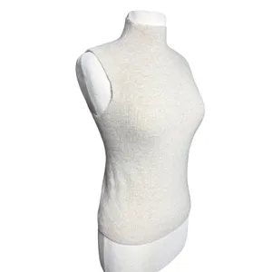 Women’s Cashmere Cream Mock Neck Sleeveless Sweater Knit Shell thumbnail 2