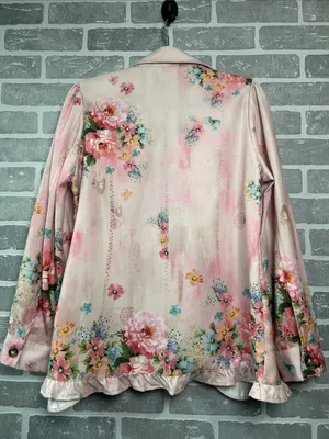 CherryBetty Pink Floral Ruffle Button Front Jacket Blazer Med Cottagecore Romant thumbnail 5