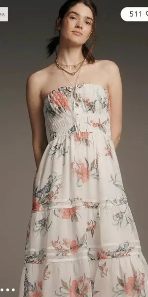 Anthropologie The Somerset strapless dress Ivory Petite XXS Prom Wedding Cottage thumbnail 1