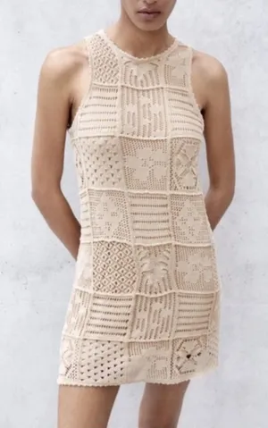 Zara Beige Crochet Dress Size S thumbnail 1