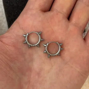 14mm Spike Small Hoop Earrings for Men Women Streetwear Punk Hip Hop Unisex Earrings thumbnail 1