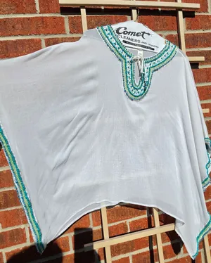 CHICO'S Turquoise Beaded Tunic OS Embellished Swim Coverup Top thumbnail 1