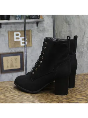 Journee Collection Lace-Up Zip Block Heel Faux Suede Bootie Boots Black 8.5M thumbnail 2