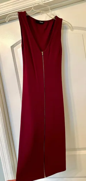 Minette - Stunning Deep Red Bodycon Dress with Gold Zipper - Brand new! thumbnail 6