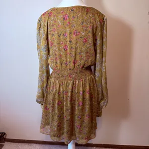 House of Harlow Mini Dress M Mustard Floral Smocked V-Neck Romantic Whimsgoth thumbnail 8