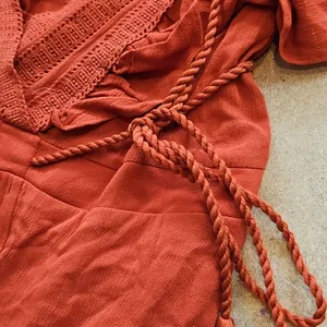 NWT Baltic Born Burnt Orange Maxi Flowy Vheck Dress Short Sleeve Sz 6 thumbnail 4