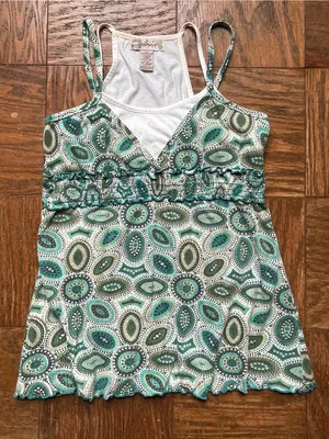 Y2K Younique XL top ~ teal and brown bohemian paisley pattern ~ Excellent thumbnail 7