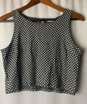 Altar’d State sparkle Boho Grunge Black & White Teen Sleeveless Crop Top L thumbnail 1