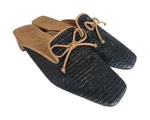 Eric Javits Isla Mule Black Raffia Bow Slide Heel Comfort Designer Flats Size 9 thumbnail 1
