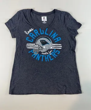 NFL Team Apparel Womens Gray Carolina Panthers V Neck Tee Shirt Size M thumbnail 1