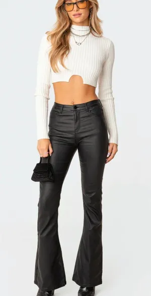 Edikted Black Leather Flare Pants thumbnail 2