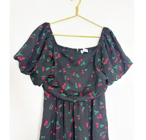 Petal & Pup Chlo Cherry Print Puff Sleeve Midi Dress Size Large Smocked Retro thumbnail 4