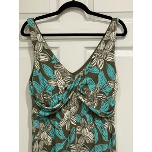 Tommy Bahama Floral Twist Front V-Neck Dress Olive Turquoise‎ White Size L thumbnail 2