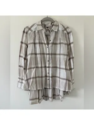 Free People Preppy in Plaid High Low Ruffle Back Flowy Button down size xs thumbnail 3