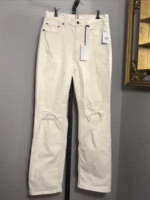 NEW Eunina Size 9 29 Codi Super High Rise Cream Distressed Jeans thumbnail 2