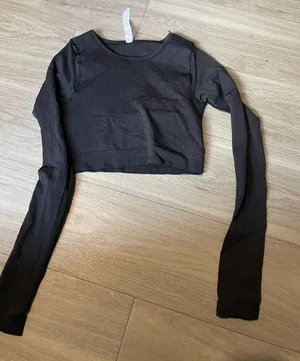 lululemon athletica Black Ribbed Long Sleeve Crop Top thumbnail 1