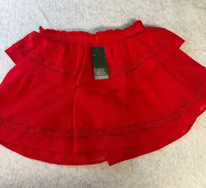 Wild Fable Red Ruffle Mini Skirt Lace Trim‎ Tiered Boho XS NWT thumbnail 1