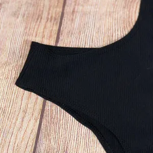 Edikted Black Ribbed Strapless Cutout One-Piece Bodysuit Medium thumbnail 2
