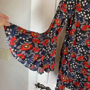Free People Boho Bell Sleeve Floral Mini Dress Tunic XS Flowy‎ Fairy Festival thumbnail 2