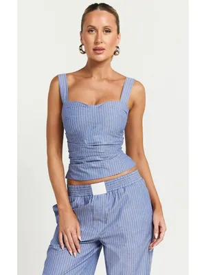 LIONESS Cobain Corset Top in Navy Stripe XSmall New Womens Sleeveless Tank thumbnail 11