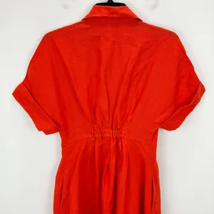 NEW Madewell The Perry Mini Shirtdress 100% Linen Bright Flame Red Minimalist XS thumbnail 13
