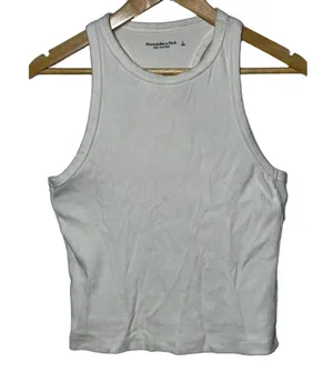 Abercrombie & Fitch Soft AF White Ribbed Sleeveless Racerback Tank Top Size L thumbnail 2