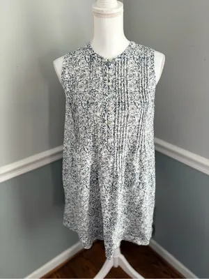 Faherty Isha Dress XS Cream Imma Floral Linen Blend Pintuck Mini Dress NWOT thumbnail 5