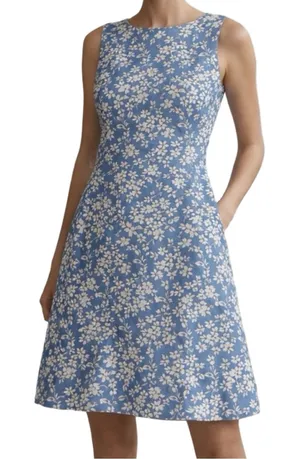 Alice & Olivia Women’s Size 6 Blue & White Floral Jacquard Sleeveless Dress thumbnail 1