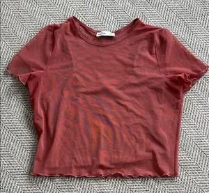 Hollister Sheer Short Sleeve Crop Top in Rust Red thumbnail 1