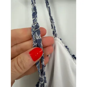 NSR Floral Lace Midi Dress Womens Large Blue White‎ Crochet Trim Cottagecore thumbnail 8