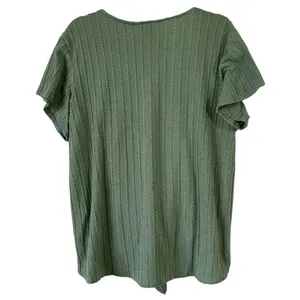 Weatherproof Vintage Ribbed Tie Front Blouse Henley Boho Knit Short Sleeve Top thumbnail 3