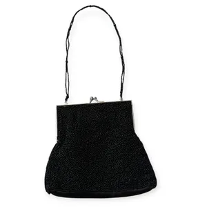 Y2K Style Black Beaded Floral Embroidered Kiss Lock Evening Bag Clutch Purse thumbnail 4