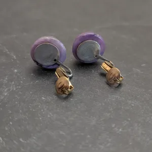 Vintage Clip On Earrings 5/8" Domed Circle Muted Marbled Purple Retro thumbnail 5