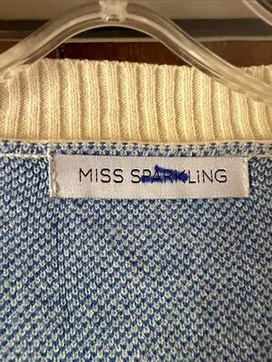 Miss Sparkling Ivory Blue Bow Cardigan Oversized V Neck Knit. Size L thumbnail 3