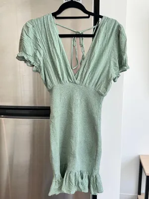 South Moon Under - A Love Like You- Green V neck white polka dot dress thumbnail 1