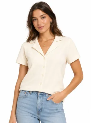 Pastel yellow collared button thumbnail 1