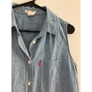Levi's‎ blue chambray sleeveless shirt dress women's size medium 100% cotton thumbnail 4