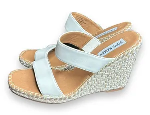 Steve Madden Icey Espadrille two white strap wedges Sz‎ 9.5 Leather thumbnail 1