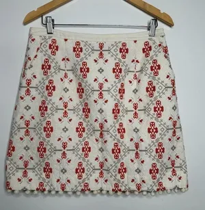 Maeve Anthropologie Blomma Pom Pom Cross Stitch Embroidered Skirt Size 8 thumbnail 1