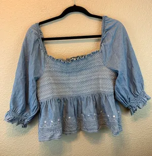 American Eagle pheasant top sz L western country festival preppy embroidered thumbnail 1