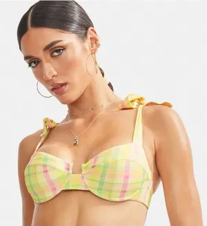 Dippin Daisy's Women's Pretty Plaid Underwire Tie‎ Strap Bikini Set Size Small thumbnail 1